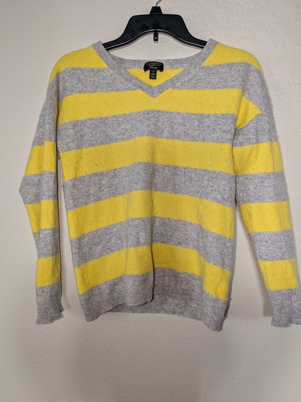 Charter Club Cashmere V-Neck Striped Sweater in Yellow and Gray